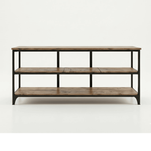 Mesa de Estilo Industrial con Estantes - Hierro y Madera Maciza