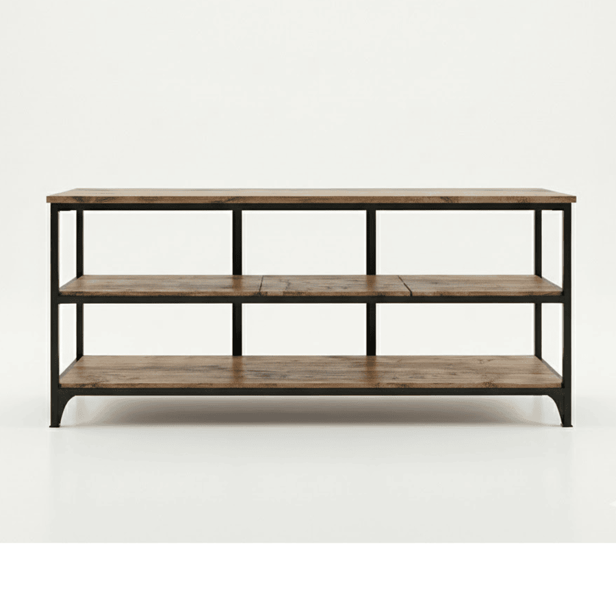 Mesa de Estilo Industrial con Estantes - Hierro y Madera Maciza