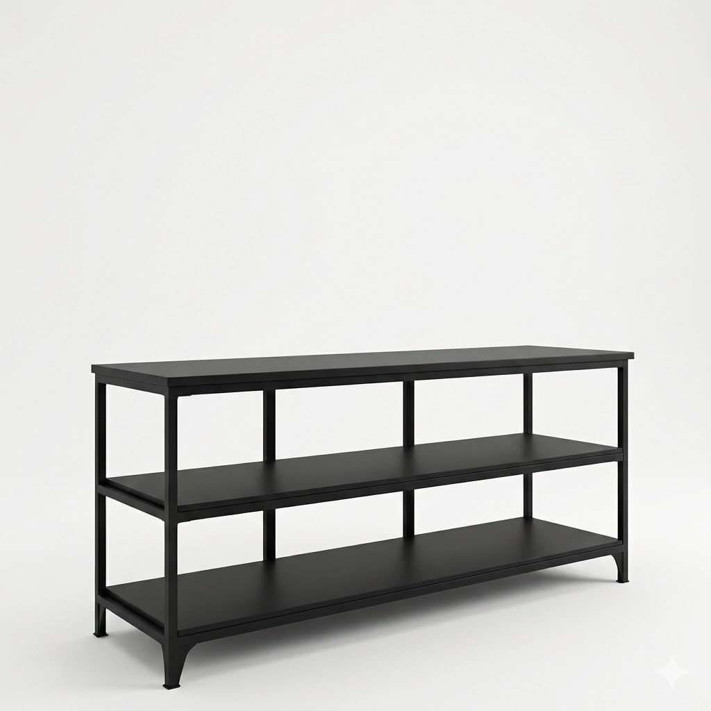 Mesa de Estilo Industrial con Estantes - Hierro y Madera Maciza - Image 3