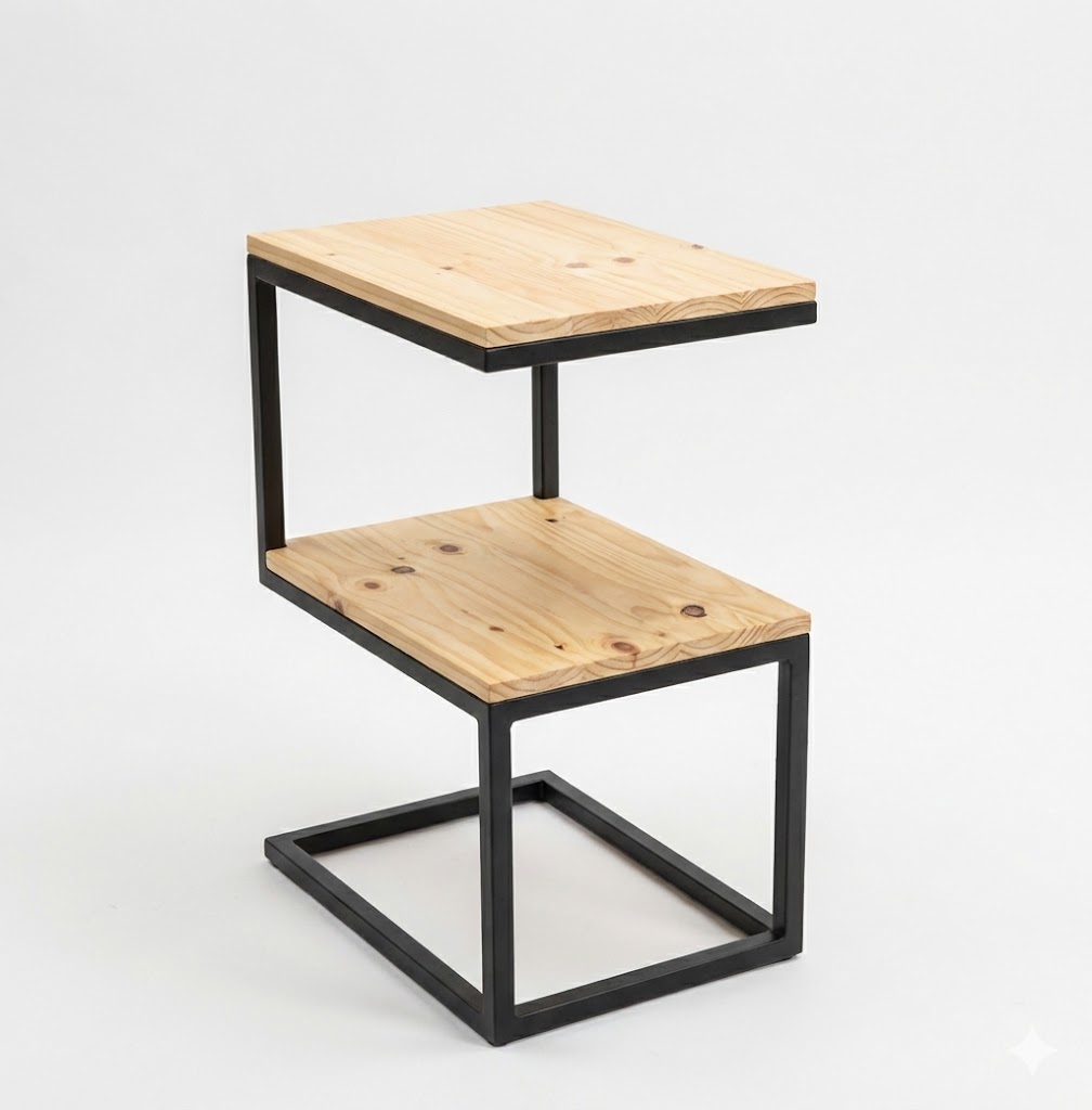 Mesa Lateral Geométrica "S" - Hierro Estructural y Pino Entablillado